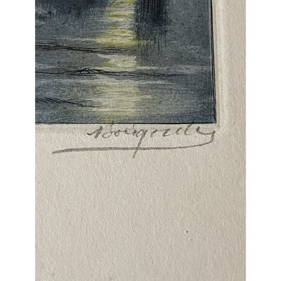 Huguet — Hand-Colored Aquatint Etchings, Twilight Fishing Boats (Pair) - Picture 10 of 15